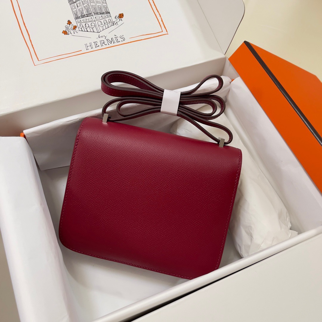 Hermes Constance 18 Mini Shoulder Bag In Burgundy Epsom Leather